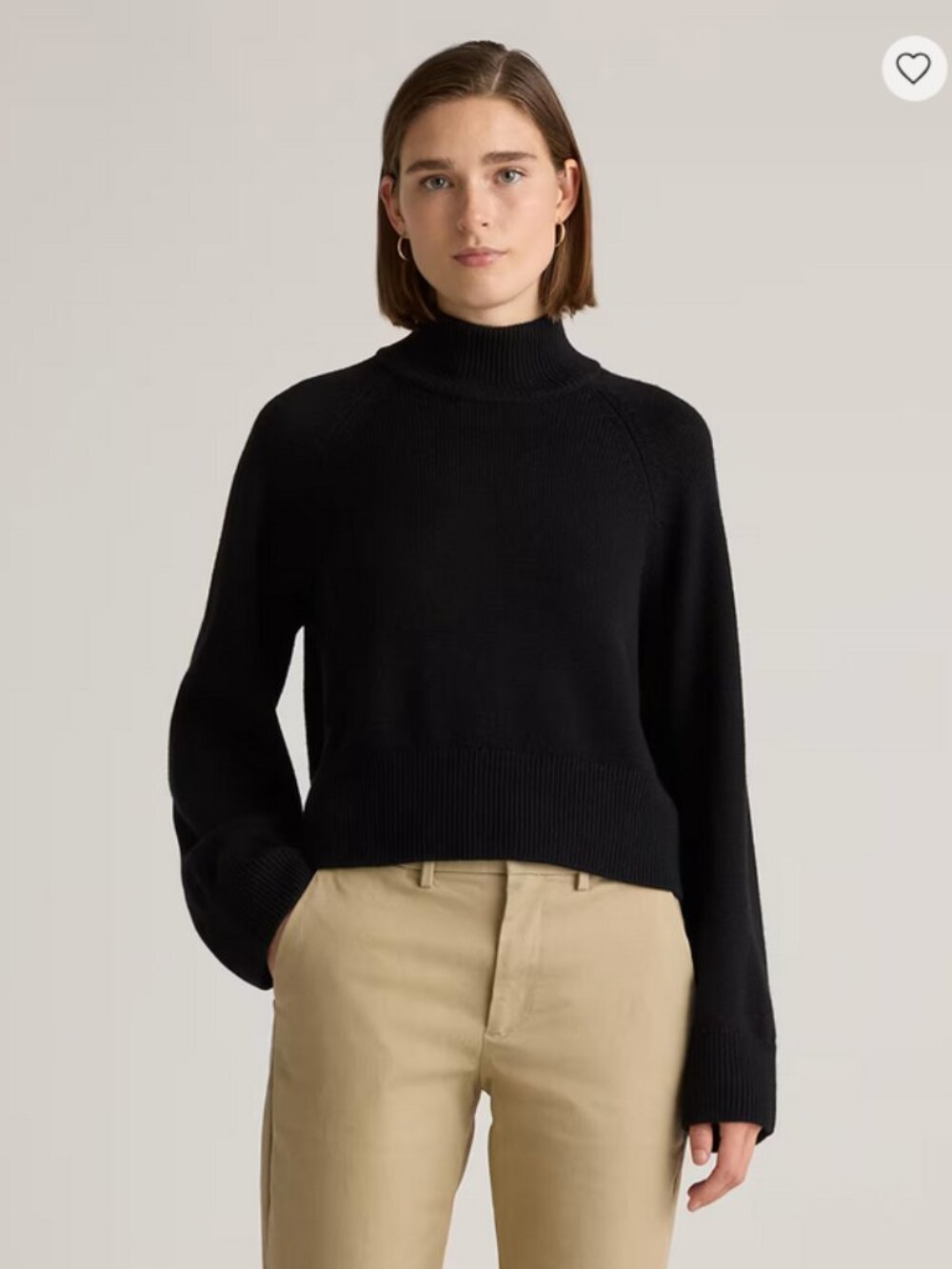 Quince Australian Merino Wool Cropped Mock Neck Sweater Black S New With Tags